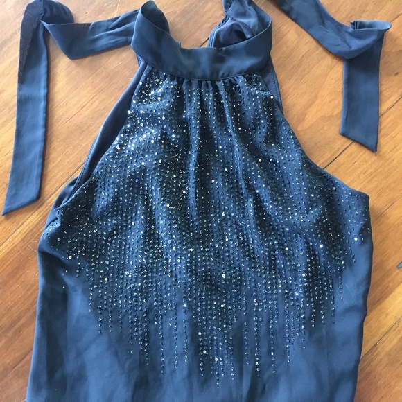 BCX Women's Halter Neck Black Sequin Sleeveless Evening Top Blouse - Size XS - Picture 2 of 6